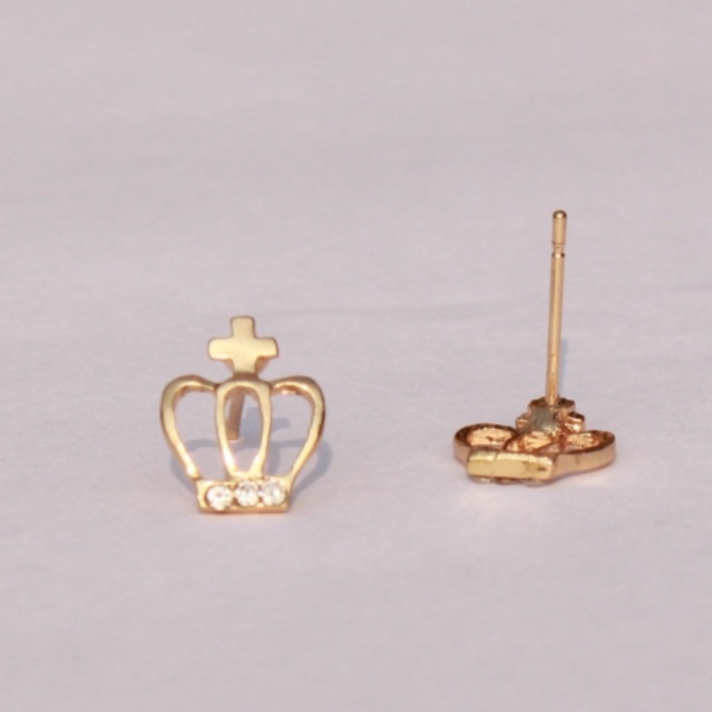 Crown Cross Crystal Rhinestones Studs Earrings - Picture 3 of 4
